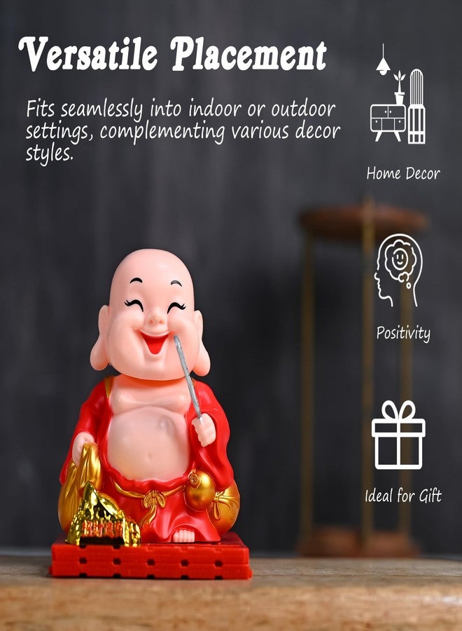 ZAICUS Solar-Powered Buddha Monk Figurine - Feng Shui Decor for Wealth, Prosperity, and Good Luck with Moving Head & Hand (Red) - Image 5